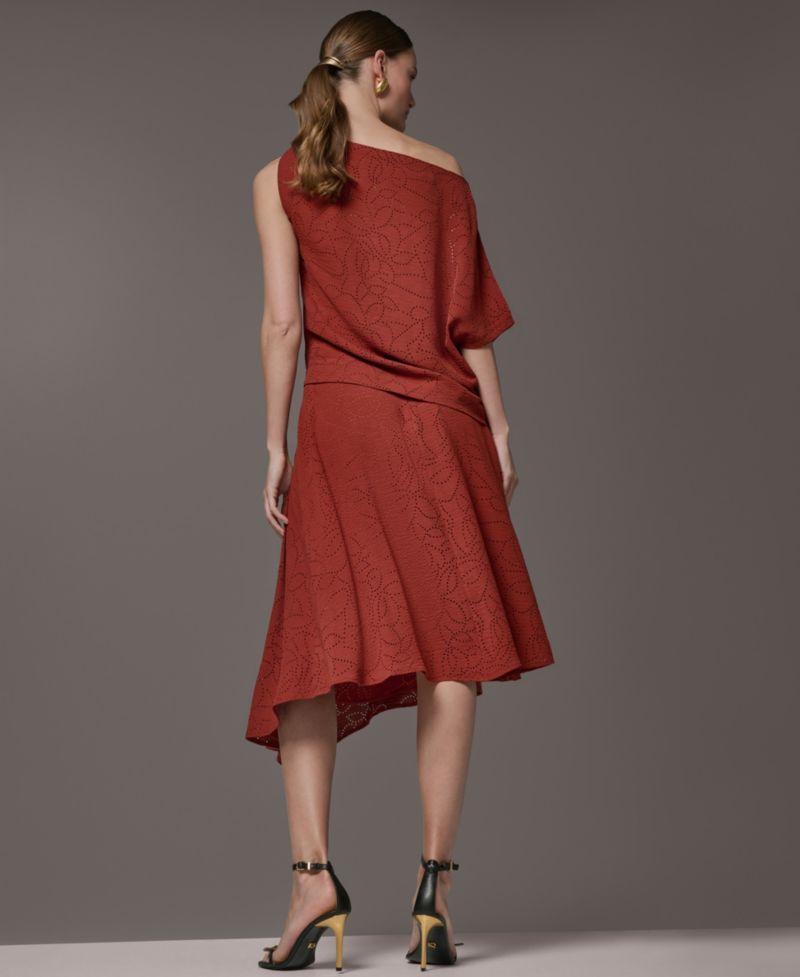 Women's Asymmetric Neck Laser Cut Top and Laser Cut High-Low Skirt