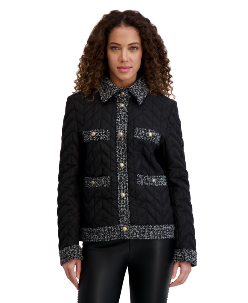 Women's Quilted Tweed-Trim Jacket