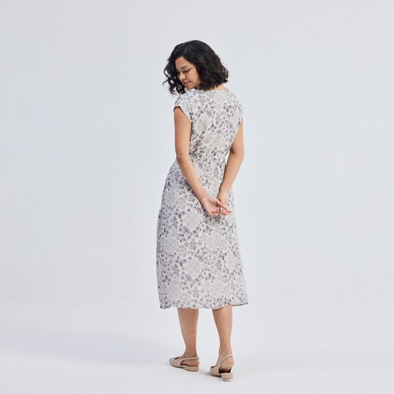 Women's Deep V-neck Gathered Dress in Florals