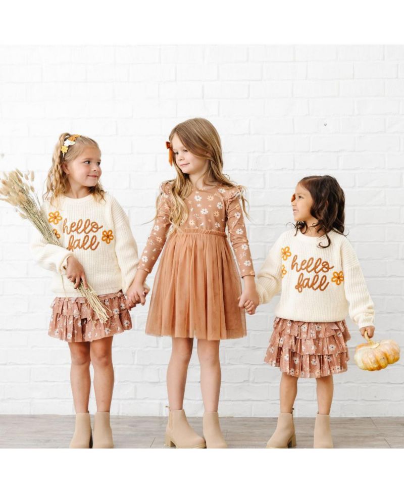 Little and Big Girls Ditsy Fall Floral Long Sleeve Tutu Dress