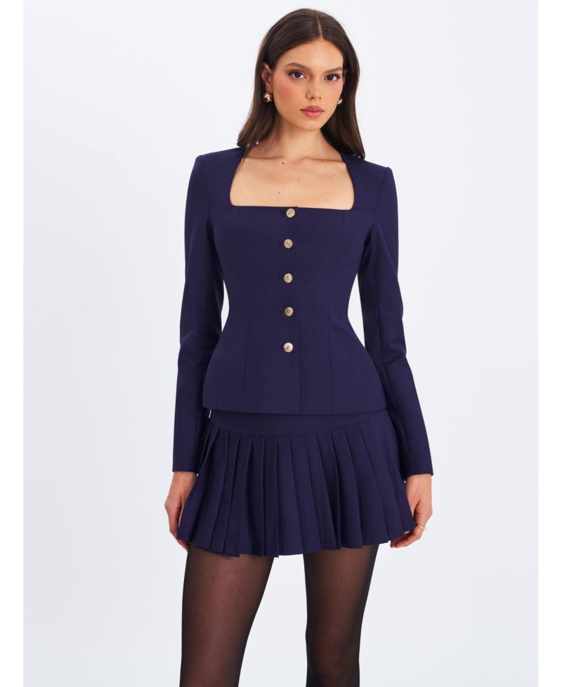 Women's Skyla Indigo Square Neckline Peplum Blazer