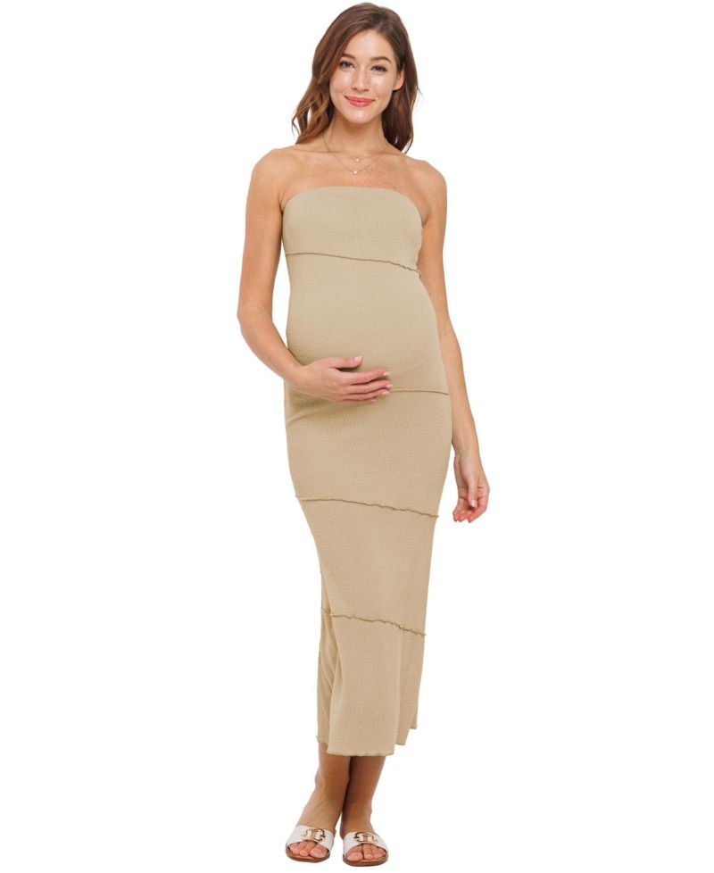 Maternity Strapless Ribbed Bodycon Midi Dress