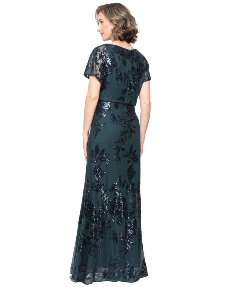 Women's Floral-Print Sequin Wedding Guest Dress