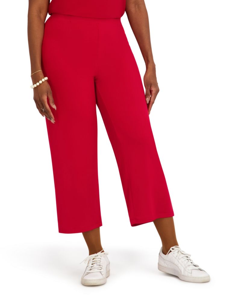 Women's High-Rise Pull-On Wide-Leg Cropped Pants