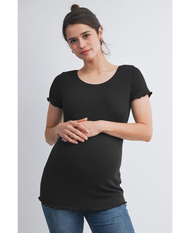 Maternity Scoop Neck Short Sleeve Ribbed Top