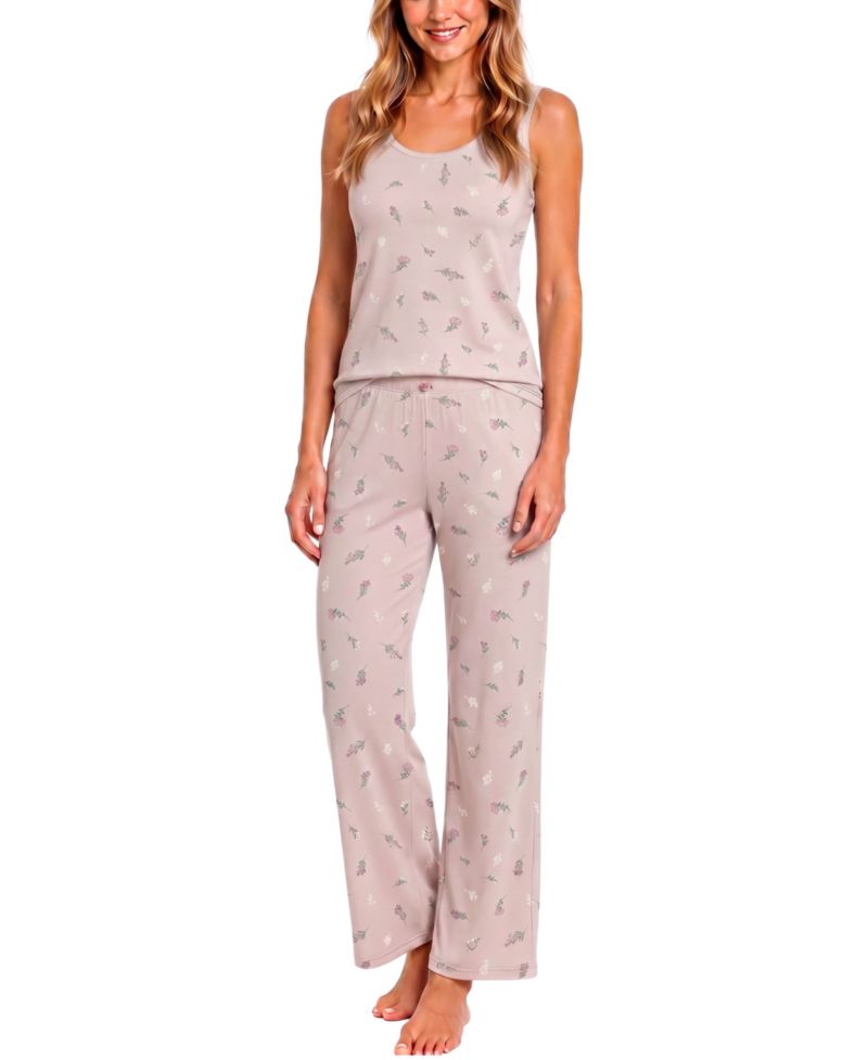 Women's Sleeveless Scoop-Neck Pointelle Tank and Pants, 2-Piece Set