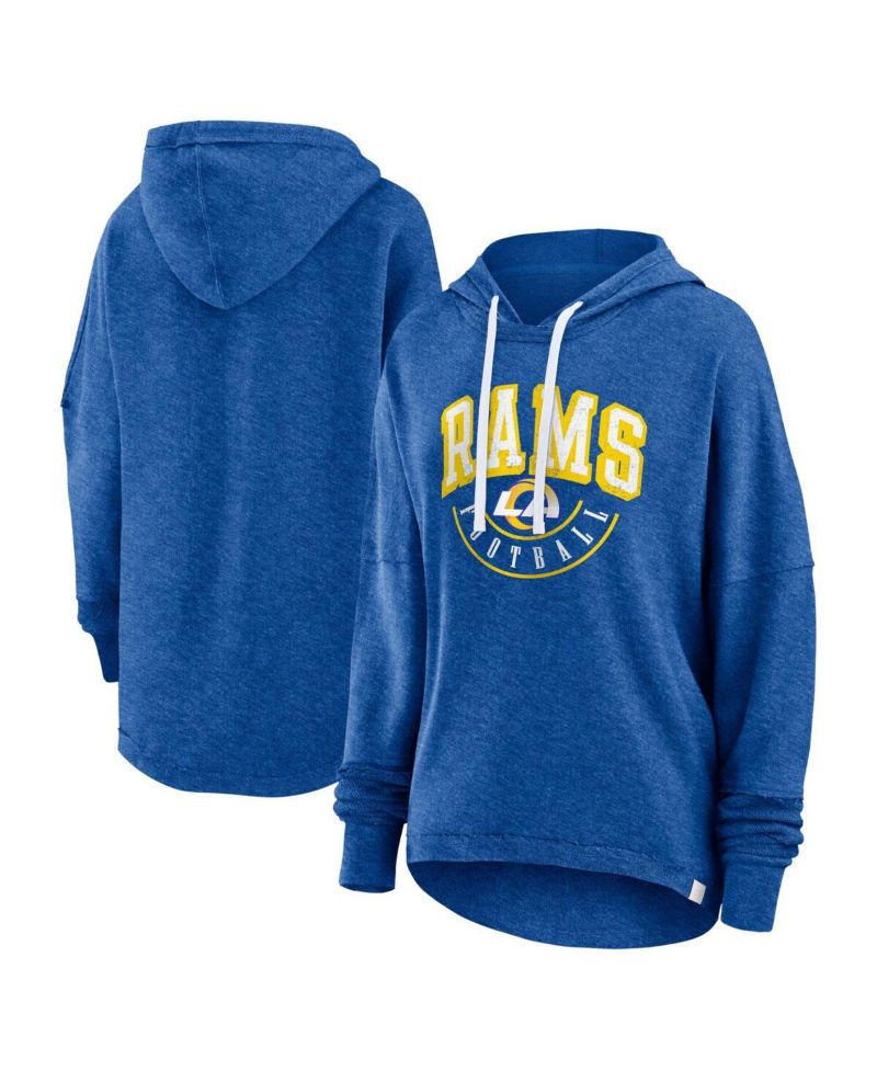 Women's Royal Distressed Los Angeles Rams Lightewight Modest Crop Lounge Helmet Arch Pullover Hoodie