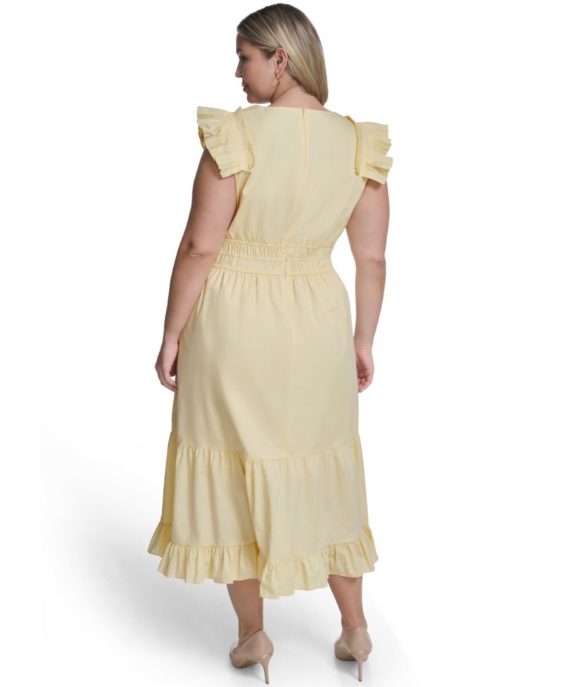 Plus Size Flutter-Sleeve Tiered Maxi Dress
