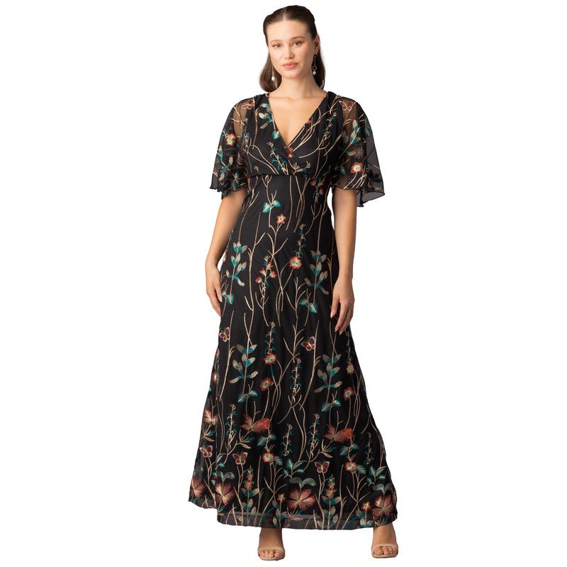 Women's Embroidered Elegance Evening Gown with Sleeves