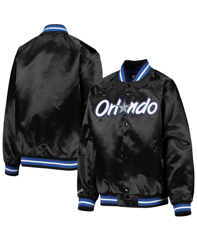 Big Boys Black Orlando Magic Hardwood Classics Satin Raglan Full-Snap Jacket