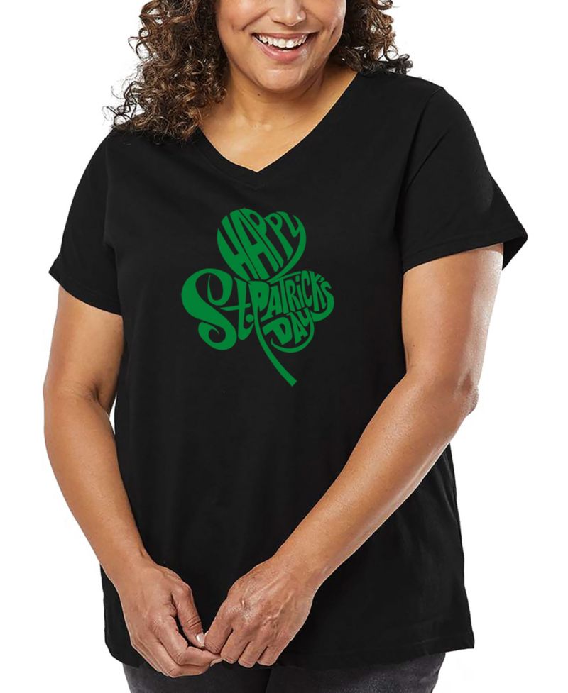 Plus Size St. Patrick's Day Shamrock Word Art V-Neck T-Shirt