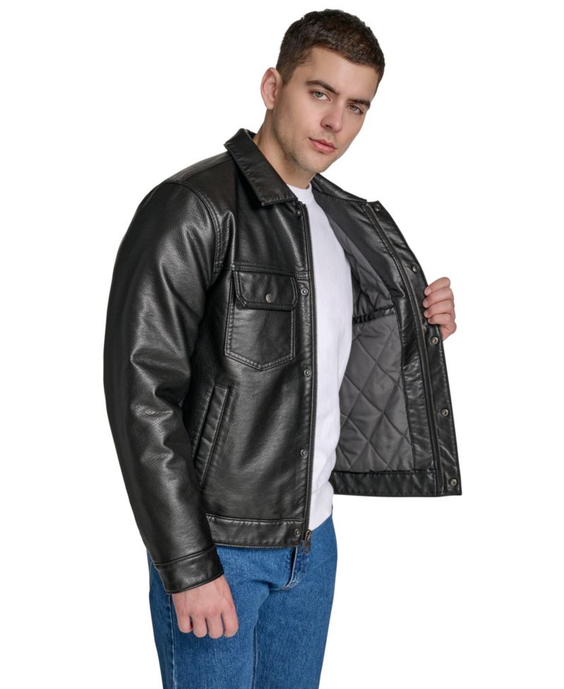 Men's Faux Leather Trucker Jacket
