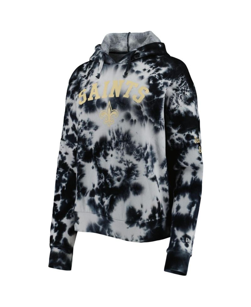 Women's Black New Orleans Saints Cloud Dye Fleece Pullover Hoodie