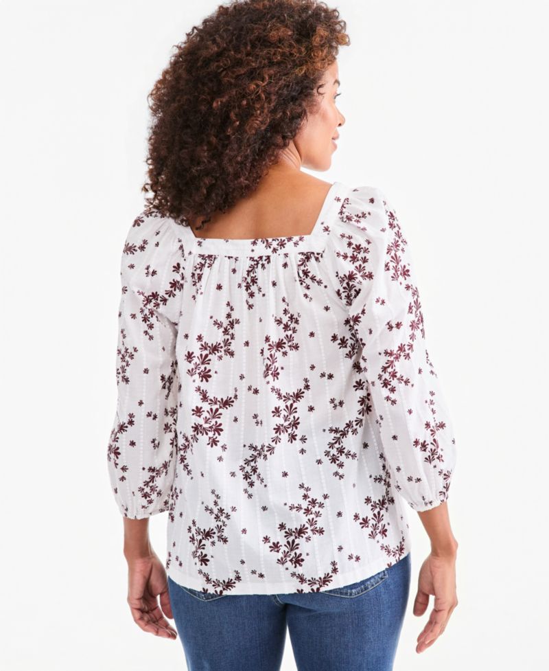 Plus Printed Square-Neck Cotton Top