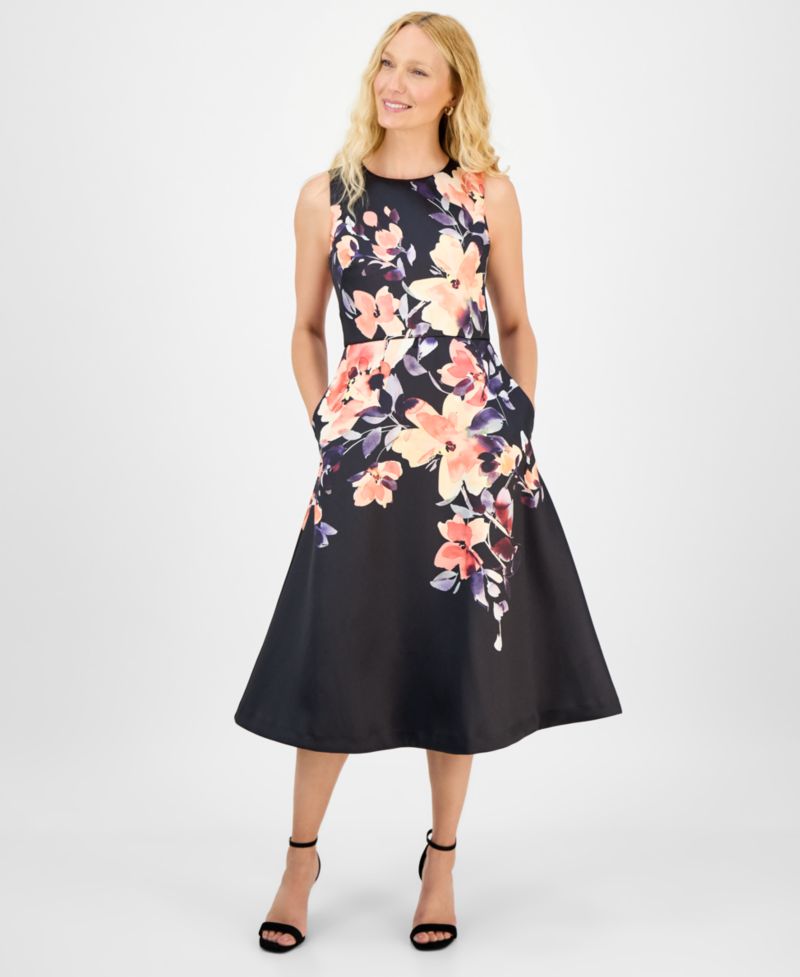 Women's Printed Sleeveless Midi Dress