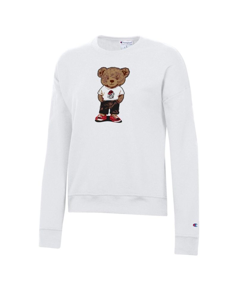 Women's White Georgia Bulldogs Teddy Bear Fleece Sweatshirt