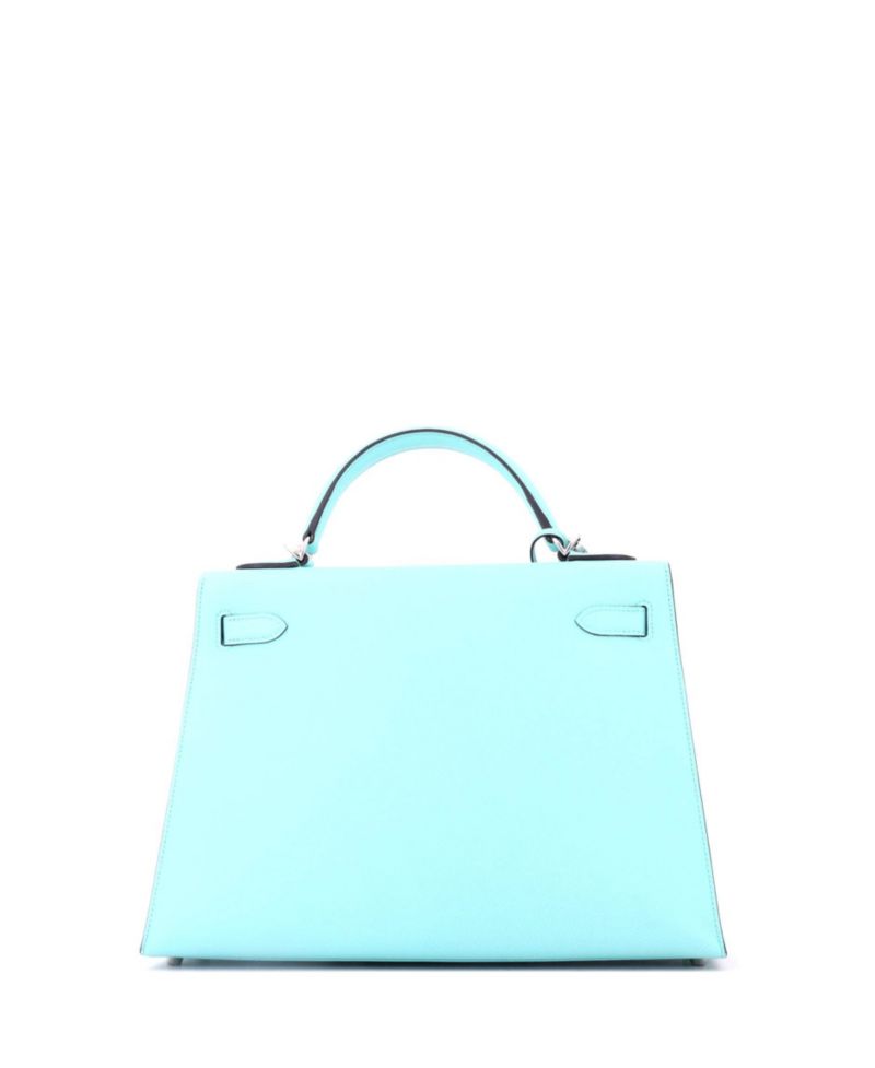 Pre-Owned Hermes Kelly 32 Handbag Blue Epsom with Palladium Hardware