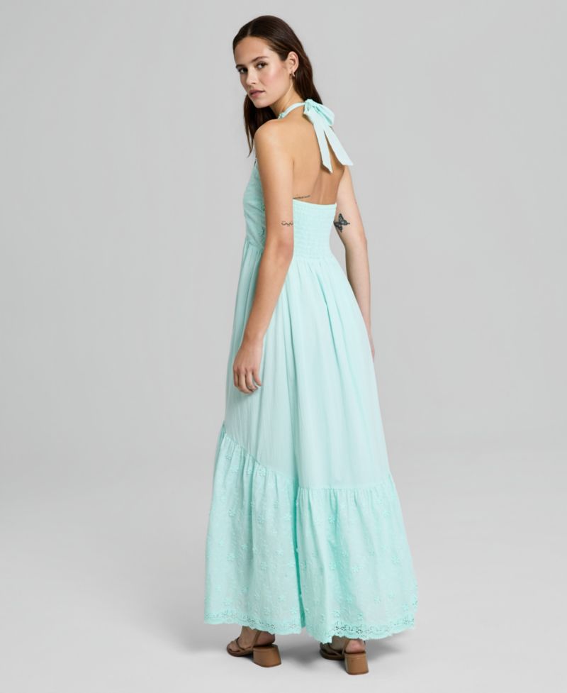 Petite Crochet Trim Halter Neck Maxi Dress