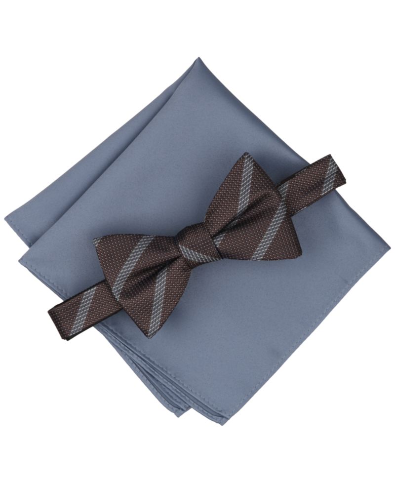 Men's Clyde Stripe Pre-Tied Bow Tie and Pocket Square, 2-Piece Set