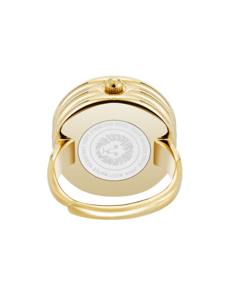 Women's Quartz Faceted Crystal Gold-Tone Alloy Metal Ring Watch, 20mm