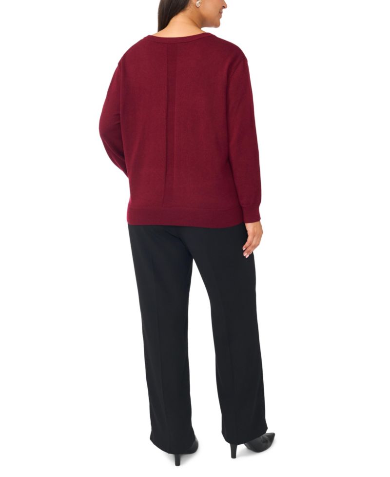 Plus Size V-Neck Long-Sleeve Racking-Trim Sweater