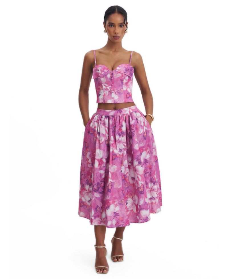 Women's Xalina Blooming Linen Low-Rise Midi Skirt