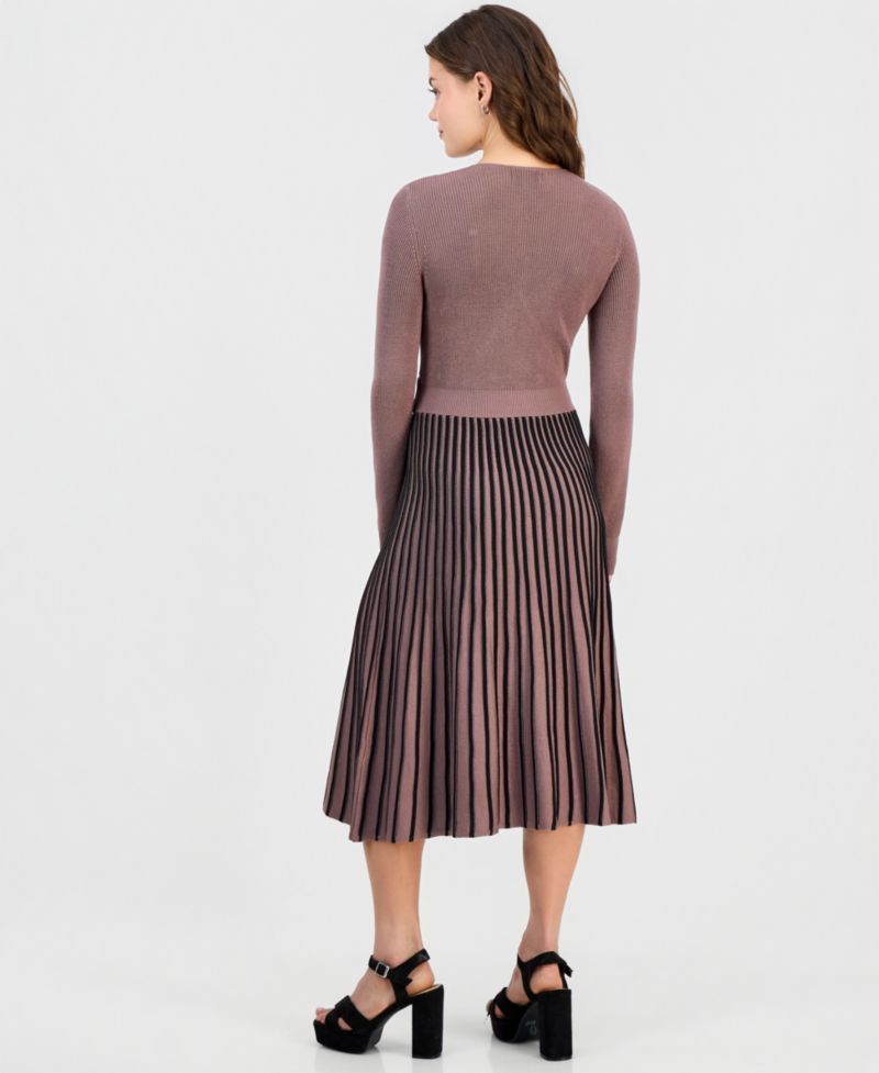 Petite Two-Tone Belted Sweater Dress