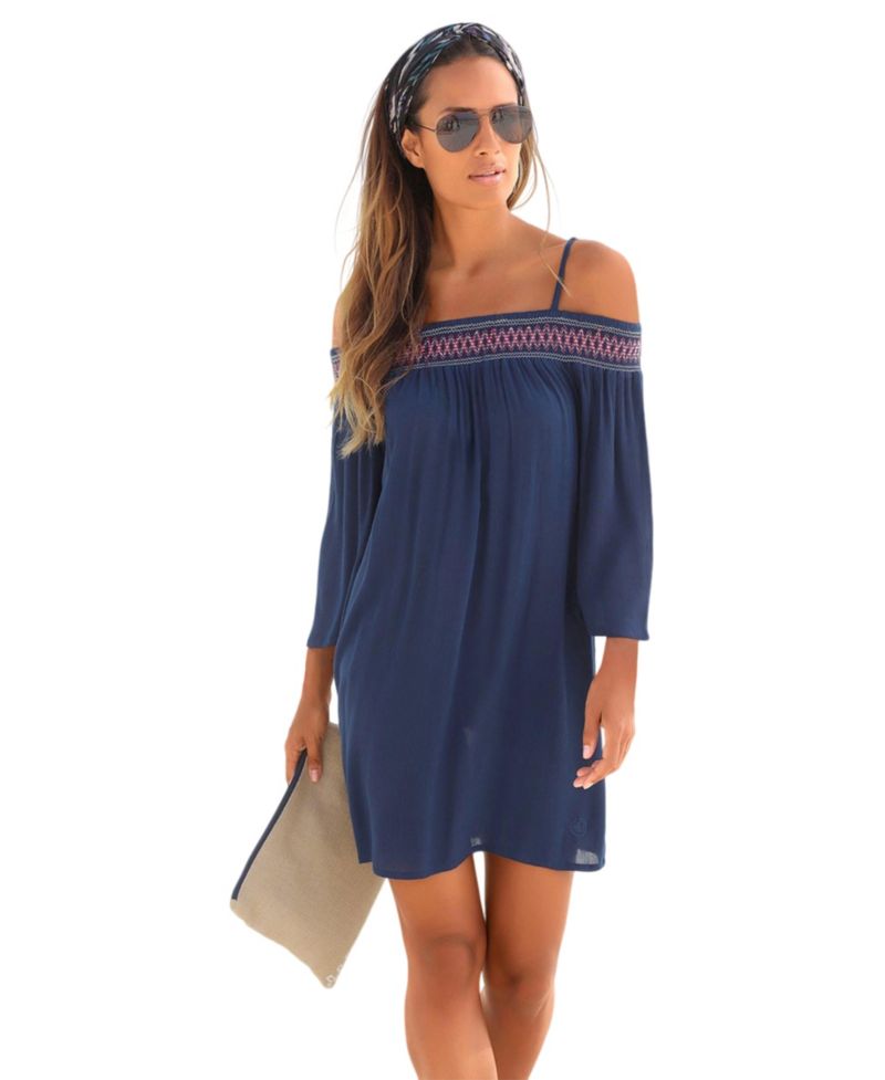 Women's Viscose Embroidered Cold Shoulder Short Dress