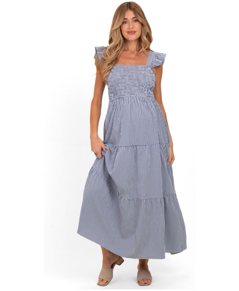 Maternity Gingham Smocked Maxi Dress