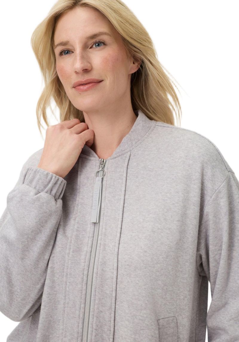Women's Collarless Zip Front Jersey Jacket