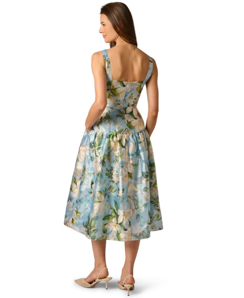 Women's Shirred Square Neck Midi Dress