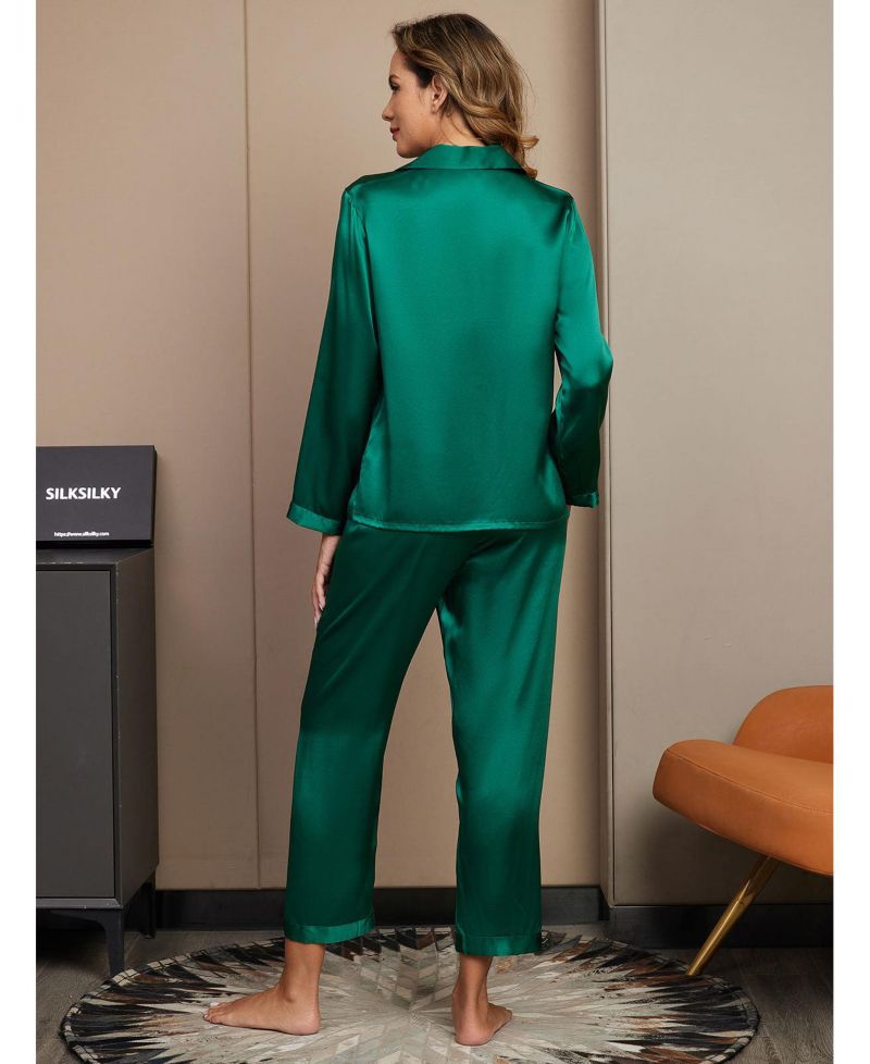 Women's Long Sleeve Button-Up Satin Pajama Set