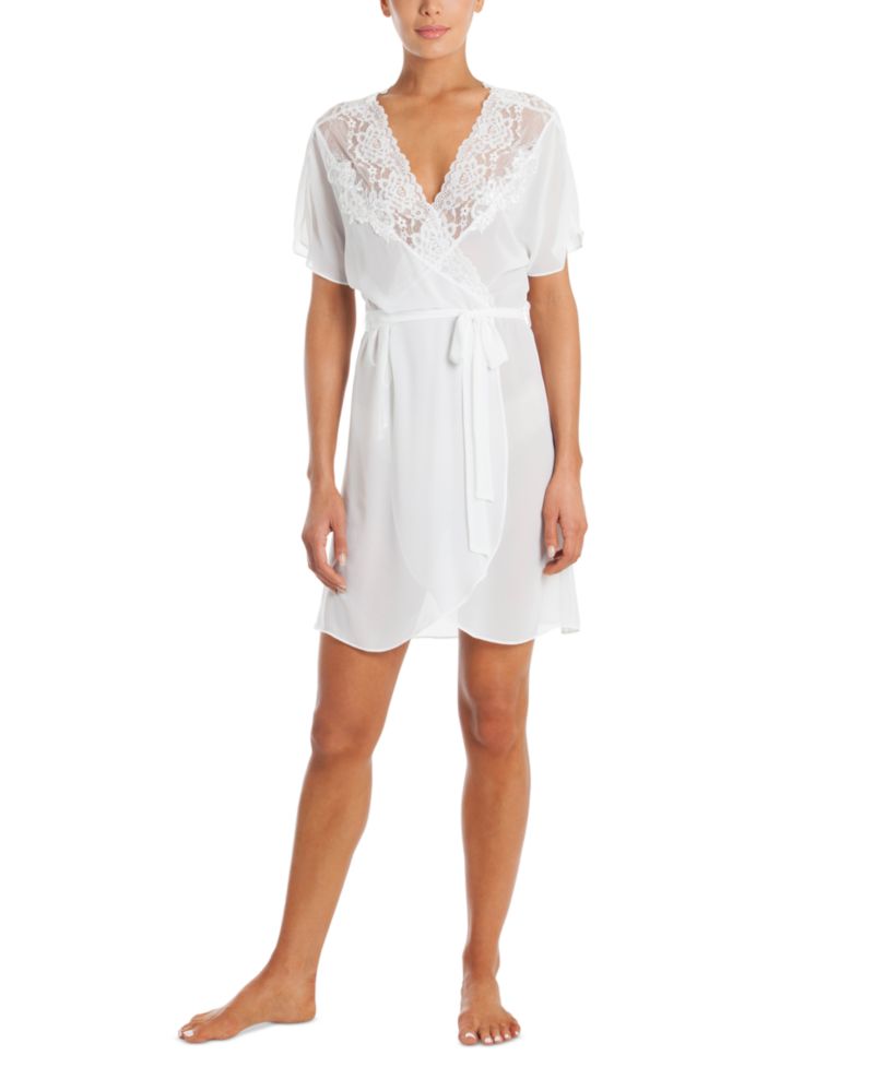Women's Lace-Trim Satin Wrap Robe