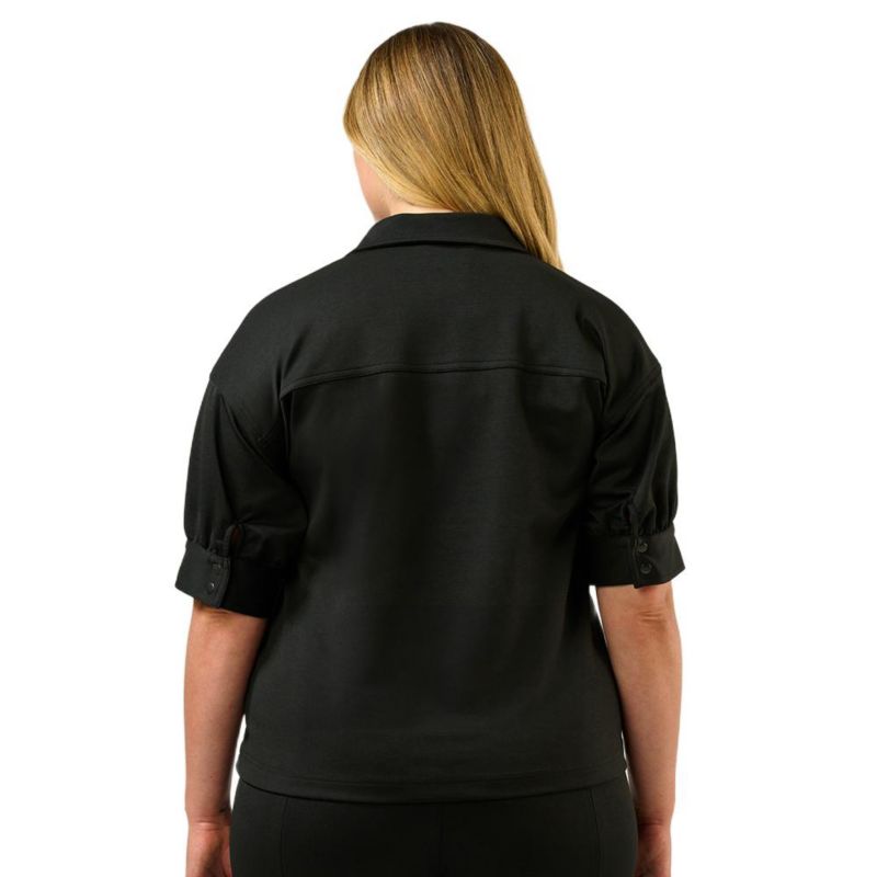 Plus Size Jolene Ponte Collared Zip-Up Short Sleeve Top
