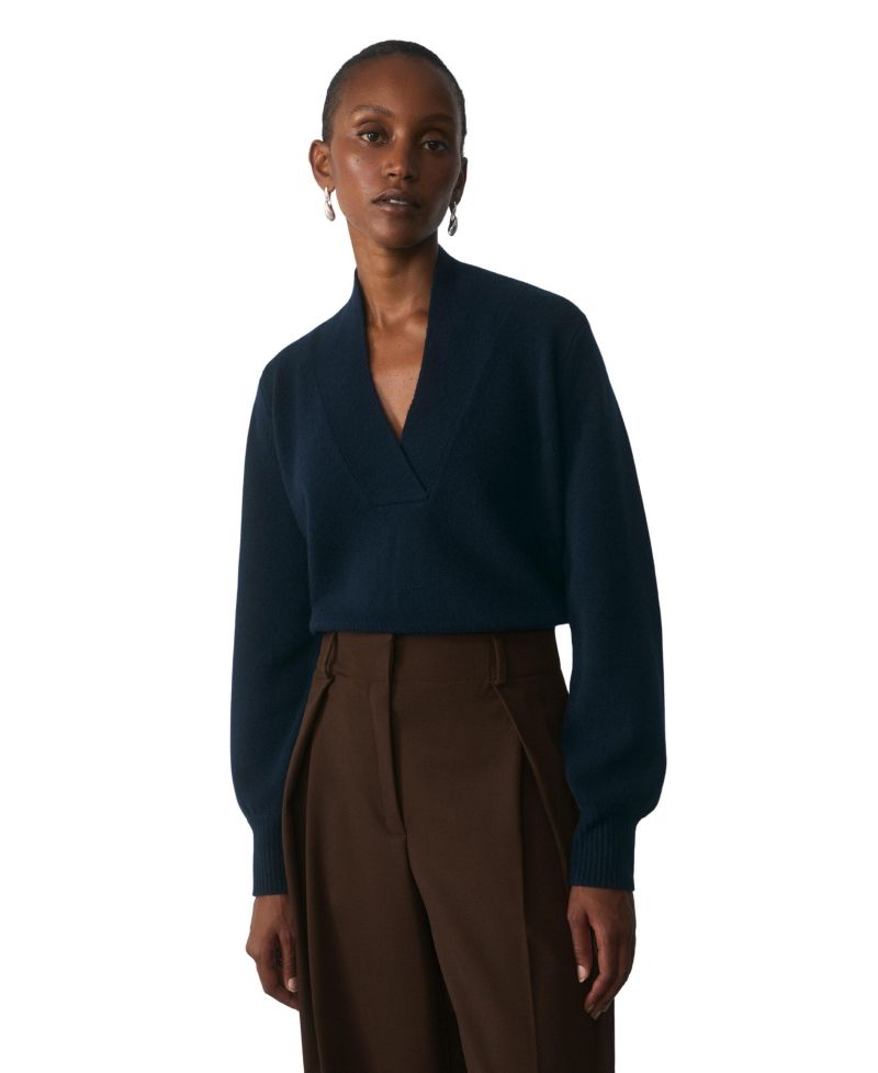 Women's Orta Merino Wool and Cashmere V-Neck Long-Sleeve Sweater