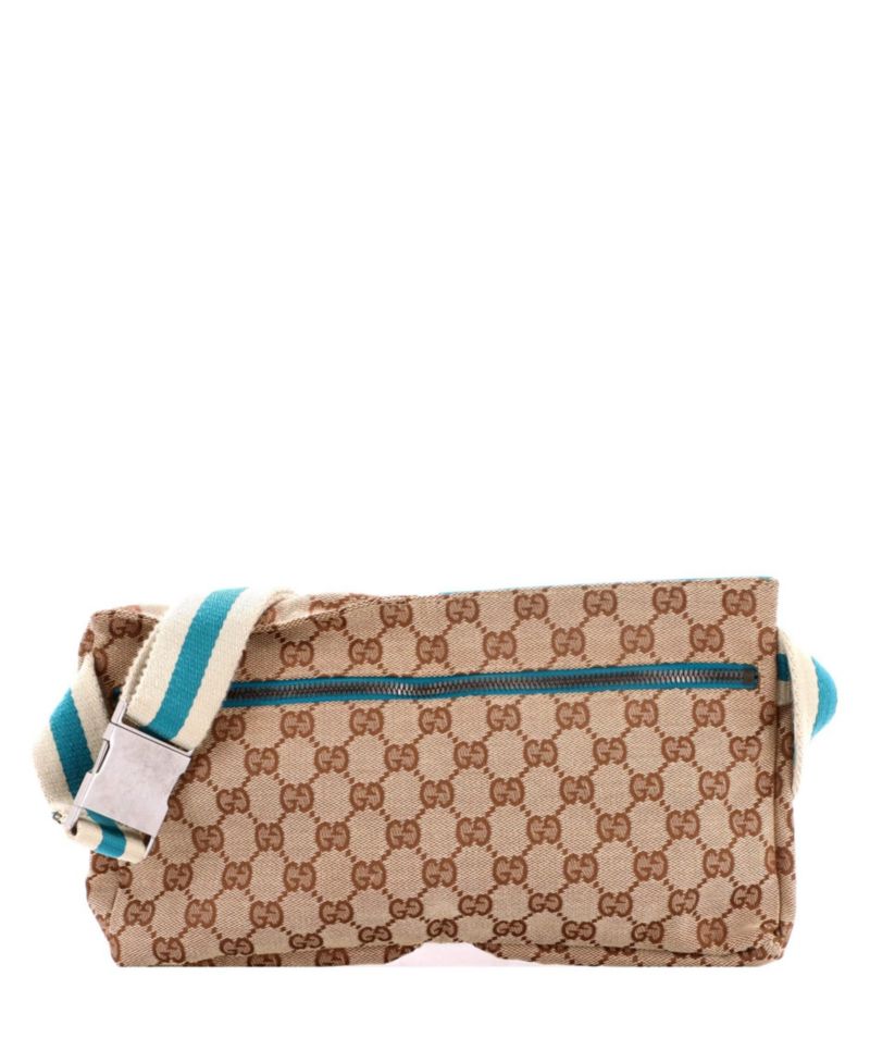 Vintage Double Belt Bag GG Canvas with Leather, Adjustable Strap