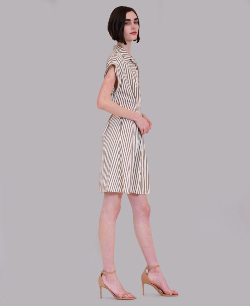 Women's Stripe Collared Neck Mini Shirt-Dress