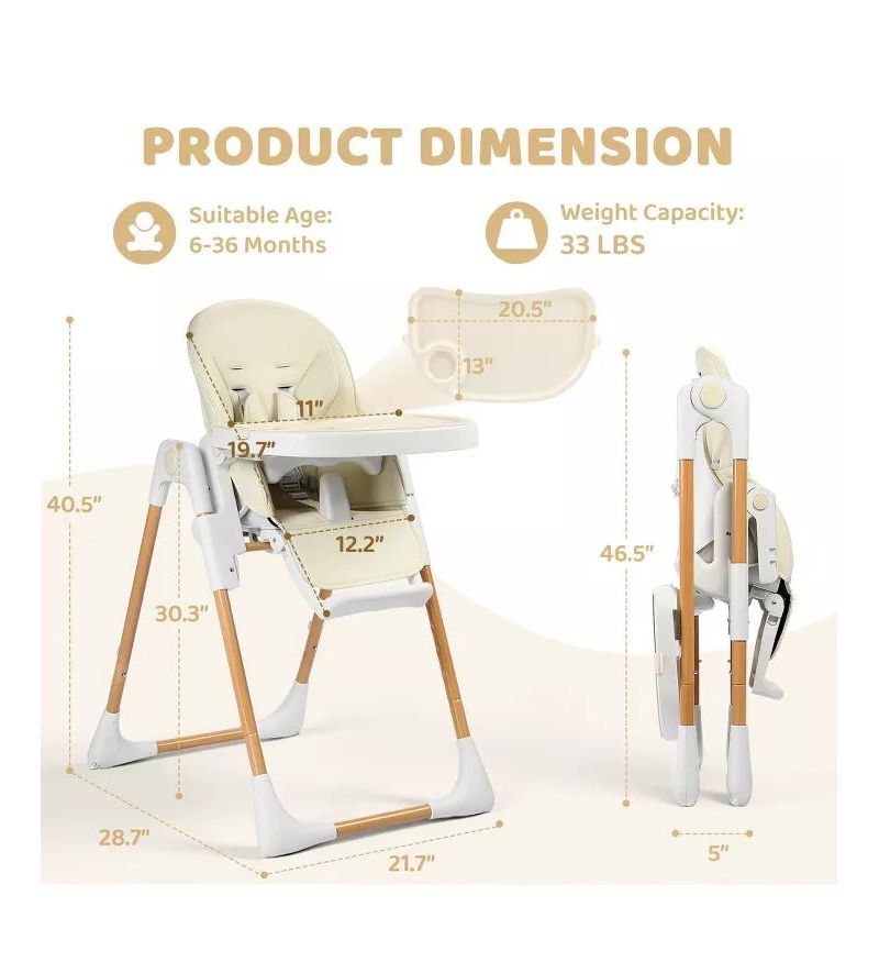 BabyKinder King Convertible Baby High Chair with Wood Grain Removable Double Tray and Easy Clean Design