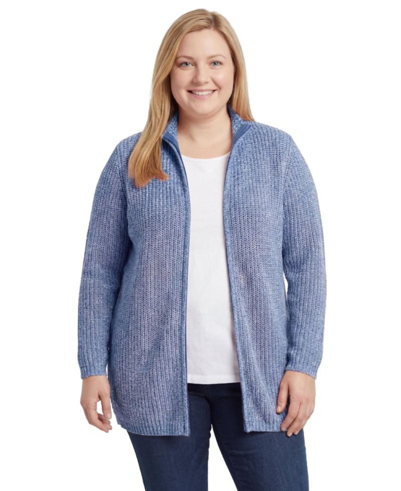 Plus Size Within Zip Front Shaker Cardigan Sweater
