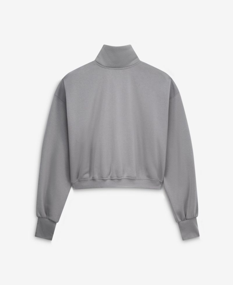 Women's Gray Ohio State Buckeyes Cropped Powerhouse Half-Snap Sweatshirt