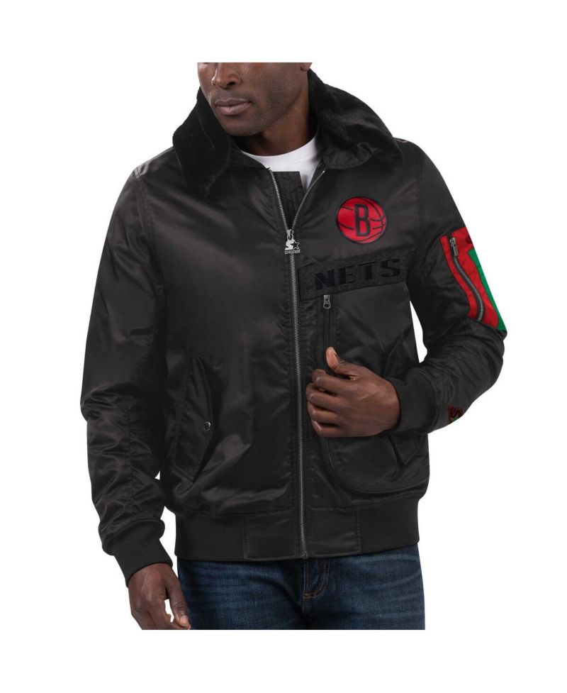 Men's x Ty Mopkins Black Brooklyn Nets Black History Month Satin Full-Zip Jacket