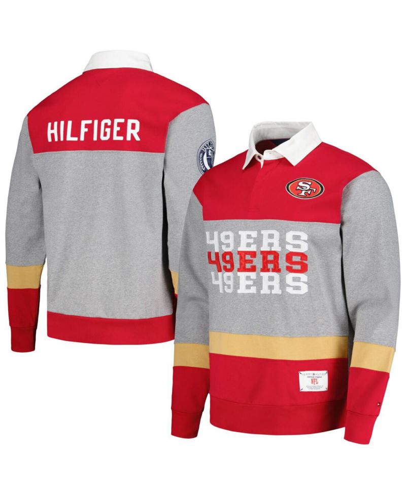 Men's Scarlet San Francisco 49ers Connor Oversized Rugby Long Sleeve Polo Shirt