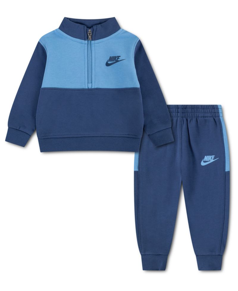Baby Boys' Color-Blocked Fleece Quarter-Zip Sweatshirt and Pants, 2-Piece Set