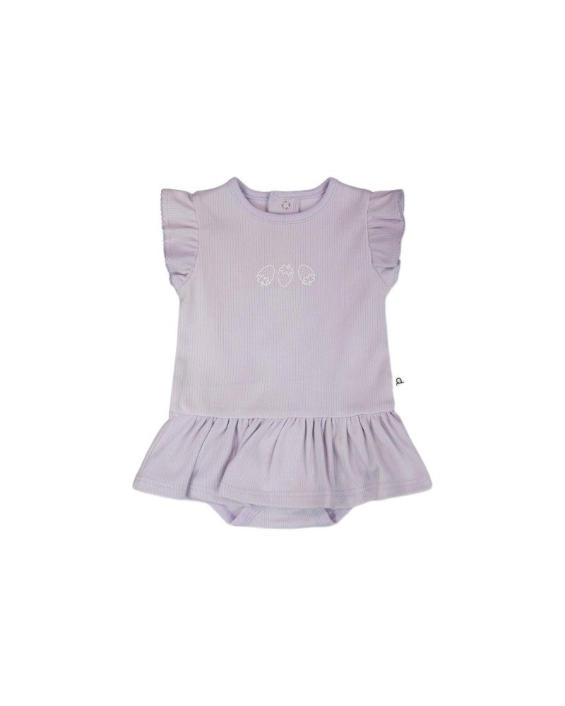 Baby Girl Cotton Rib Jersey Romper with Frill Lilac - Baby