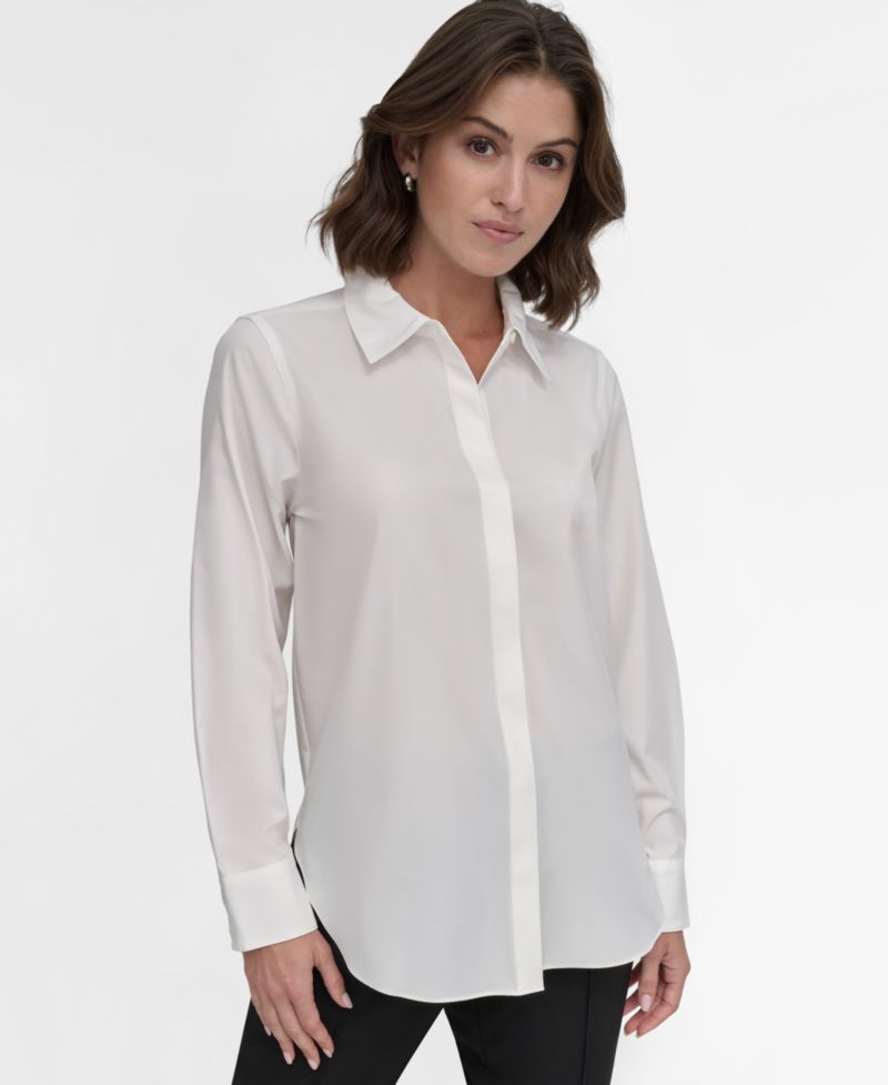Petite Button-Front Blouse