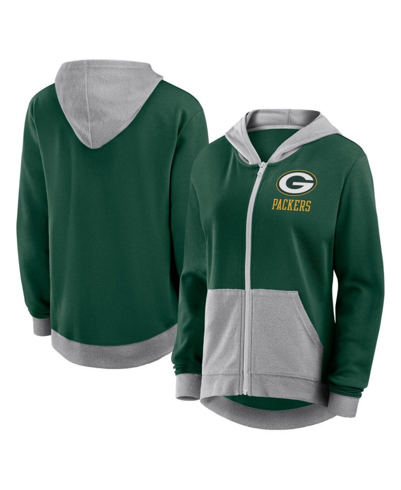 Women's Green Green Bay Packers Hit It French Terry Full-Zip Hoodie