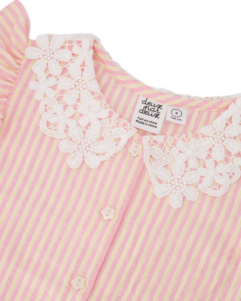 Little Girls Little/Big Stripes with Crochet Collar Sleeveless Shirt