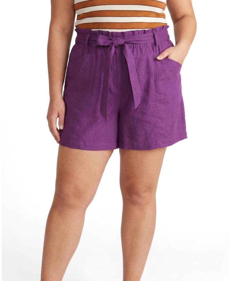 Women's Plus Size Harbor Stretch Linen Paperbag Shorts
