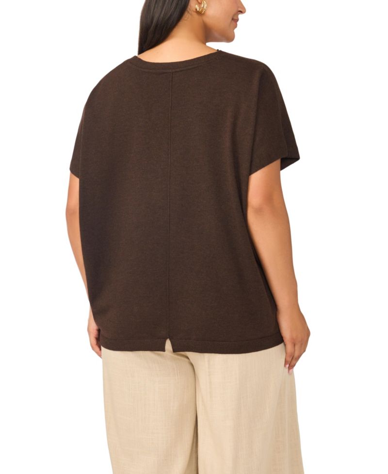 Plus Size V-Neck Short-Sleeve Boxy Sweater