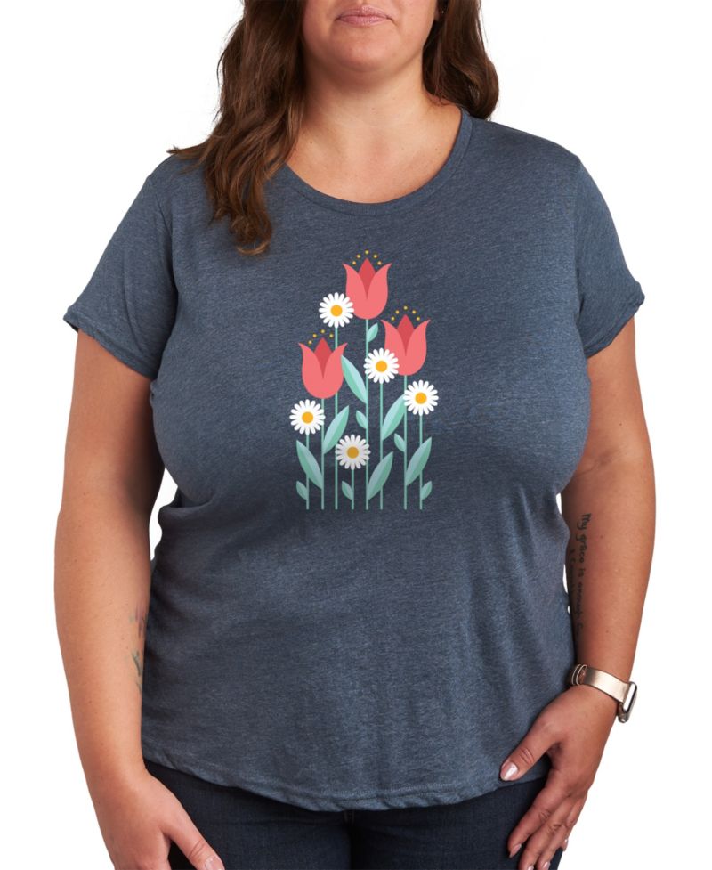Trendy Plus Size Spring Florals Graphic Crew Neck T-Shirt